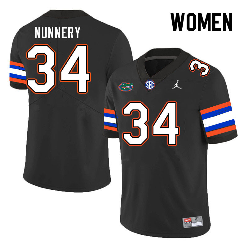 Women #34 Mannie Nunnery Florida Gators College Football Jerseys Stitched-Black